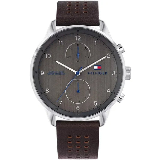 Tommy Hilfiger férfi karóra 44 mm, barna bőrszíj, WR50 – 1791579 Chase