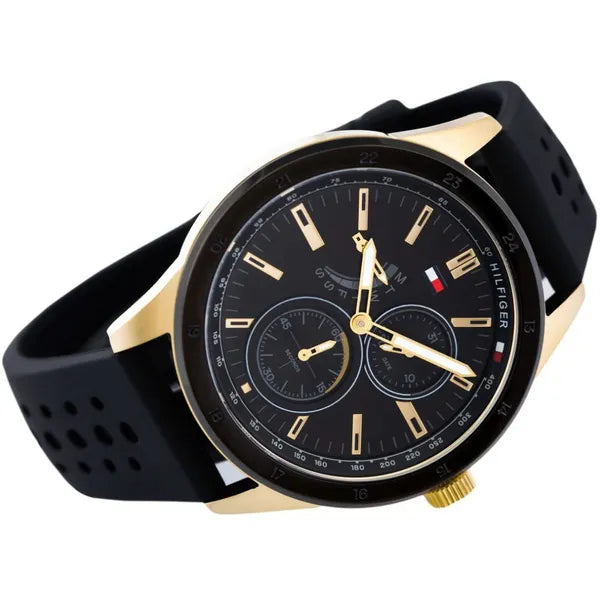 Tommy Hilfiger Austin férfi karóra, fekete/arany, 44 mm, WR50, quartz