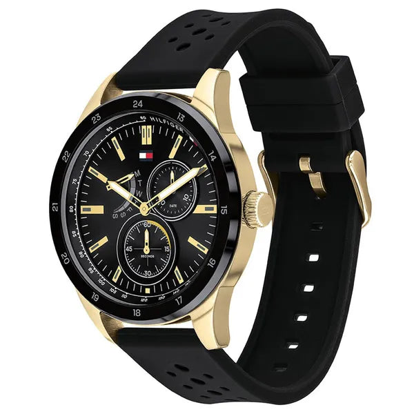 Tommy Hilfiger Austin férfi karóra, fekete/arany, 44 mm, WR50, quartz