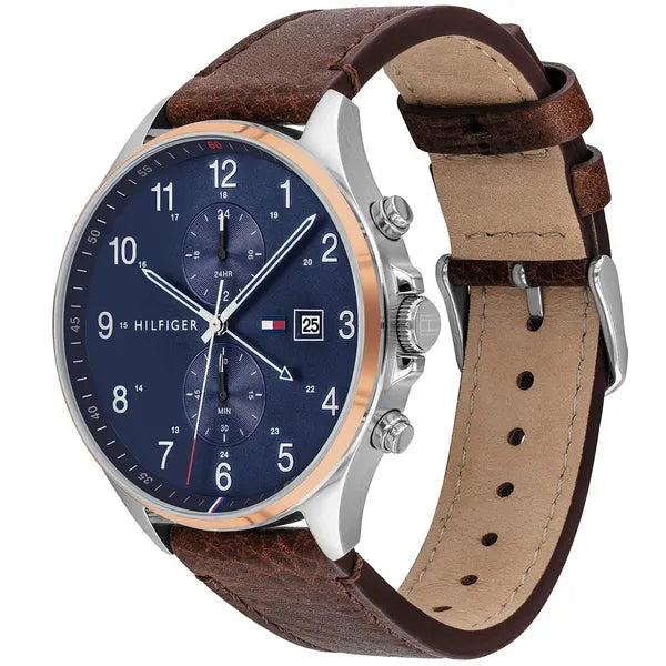 Tommy Hilfiger West férfi karóra, 44 mm, bőrszíj, WR50, kvarc