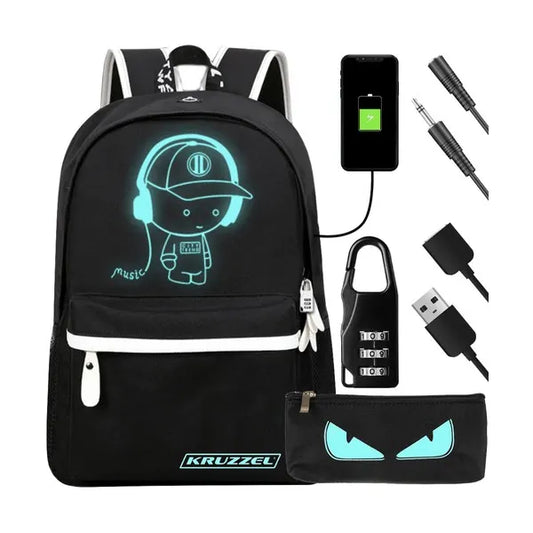 Fényvisszaverő, vízálló USB-s hátizsák 19 l, fejhallgató kimenettel