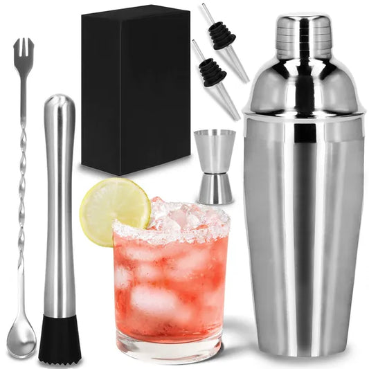 6 részes rozsdamentes acél bármixer készlet 750 ml shakerral, ezüst