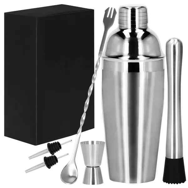 6 részes rozsdamentes acél bármixer készlet 750 ml shakerral, ezüst