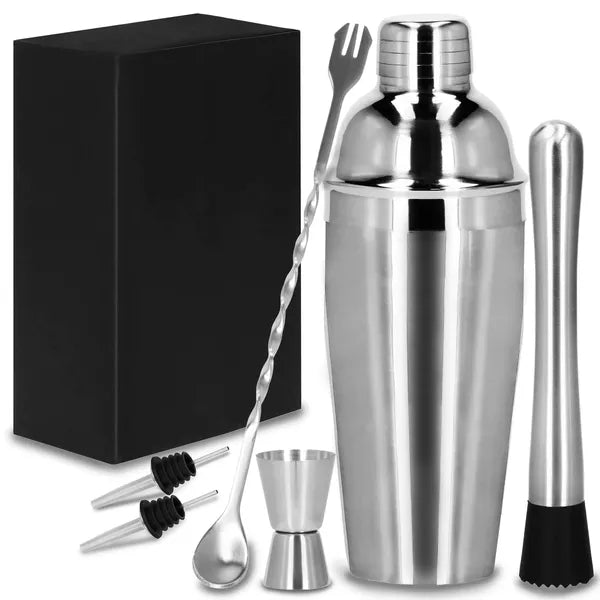 6 részes rozsdamentes acél bármixer készlet 750 ml shakerral, ezüst