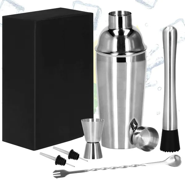 6 részes rozsdamentes acél bármixer készlet 750 ml shakerral, ezüst