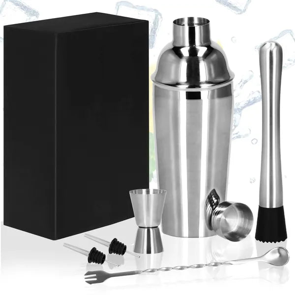 6 részes rozsdamentes acél bármixer készlet 750 ml shakerral, ezüst