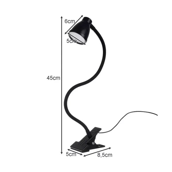 LED asztali lámpa csipesszel és talppal, 3 színhő, 10 fényerő, USB, fekete
