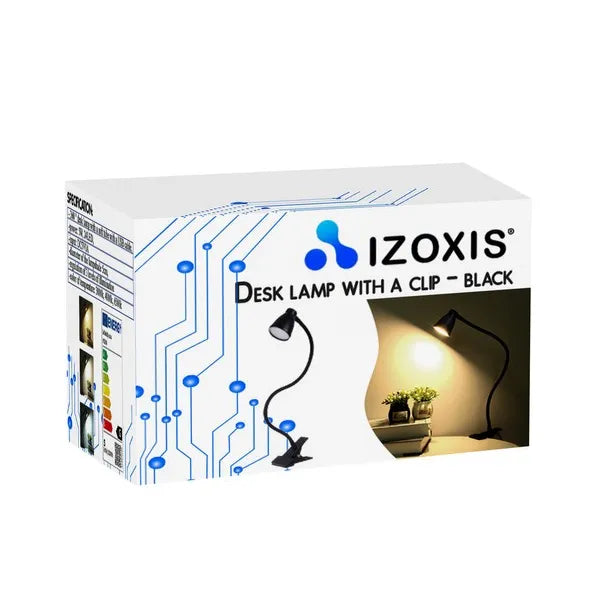 LED asztali lámpa csipesszel és talppal, 3 színhő, 10 fényerő, USB, fekete
