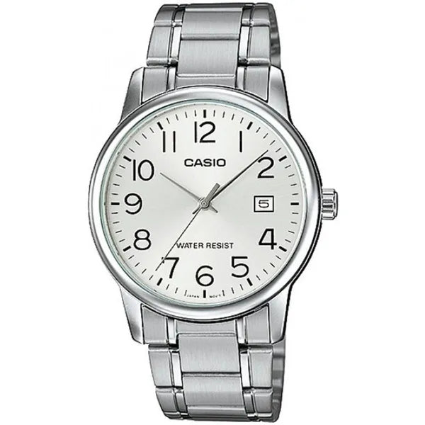 Casio MTP-V002D-7BUDF férfi karóra, rozsdamentes acél, ezüst, dátum, WR30