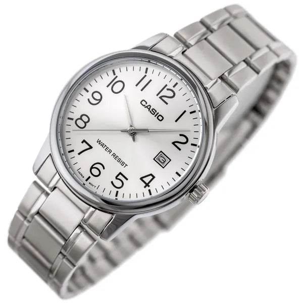 Casio MTP-V002D-7BUDF férfi karóra, rozsdamentes acél, ezüst, dátum, WR30