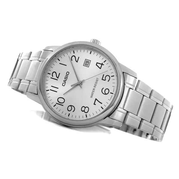 Casio MTP-V002D-7BUDF férfi karóra, rozsdamentes acél, ezüst, dátum, WR30
