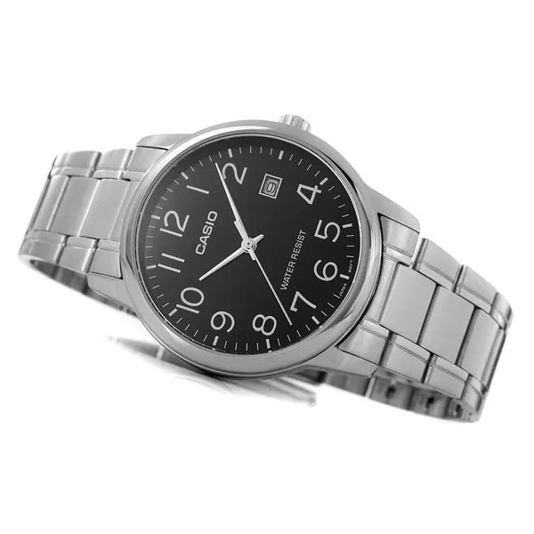 Casio férfi karóra MTP-V002D-1BUDF, acél szíj, fekete számlap, WR30