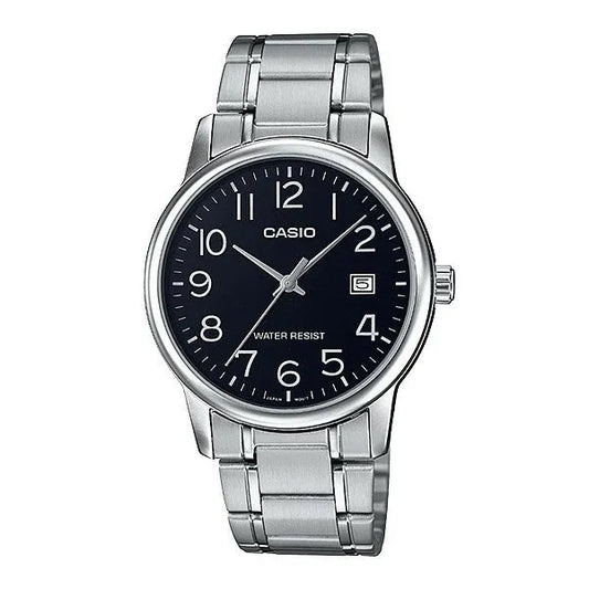 Casio férfi karóra MTP-V002D-1BUDF, acél szíj, fekete számlap, WR30