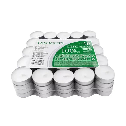 Teamécses készlet 100 db, 4 órás égési idő, paraffin, fém csésze