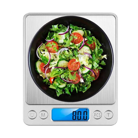 Digitális konyhai mérleg 500g/0,01g, LCD háttérvilágítás, 2 tál