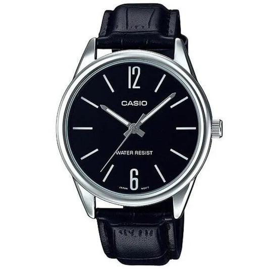 Casio MTP-V005L-1B4 férfi karóra, fekete számlap, bőr szíj, 40 mm, WR30
