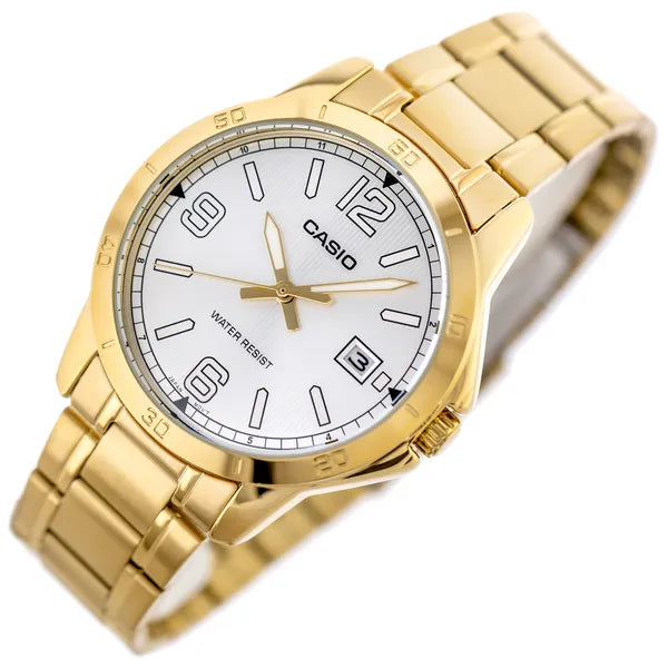 Casio MTP-V004G-7B2 férfi karóra, arany nemesacél szíj, dátum, WR30