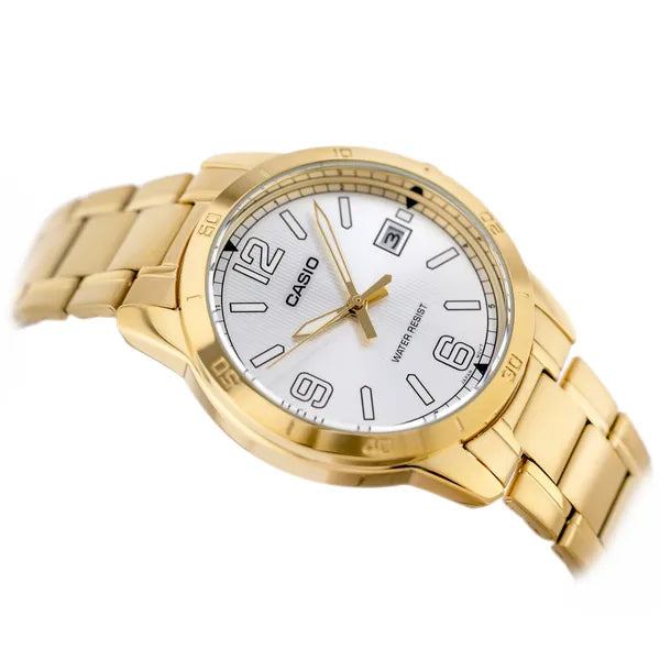 Casio MTP-V004G-7B2 férfi karóra, arany nemesacél szíj, dátum, WR30