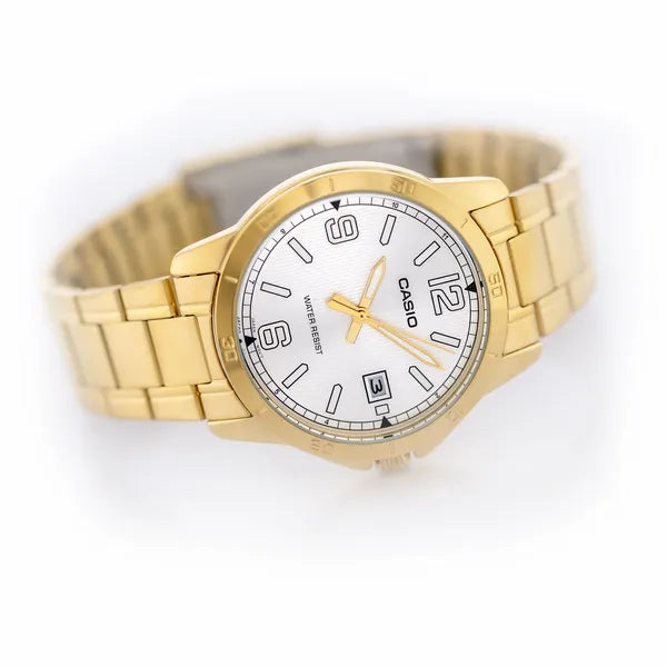 Casio MTP-V004G-7B2 férfi karóra, arany nemesacél szíj, dátum, WR30