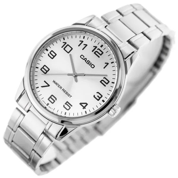 Casio MTP-V001D-7B férfi karóra ezüst acél szíjjal, 38 mm, WR30