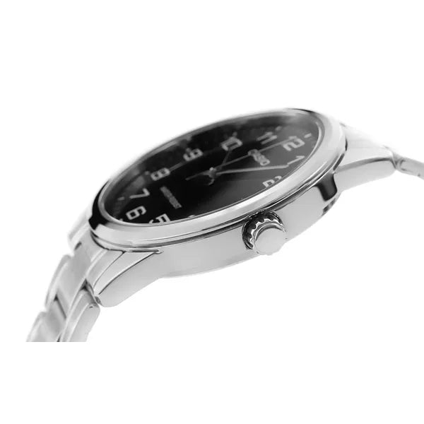 Casio MTP-V001D-1BUDF férfi karóra, acél szíj, fekete számlap, WR30