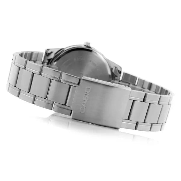 Casio MTP-V001D-1BUDF férfi karóra, acél szíj, fekete számlap, WR30