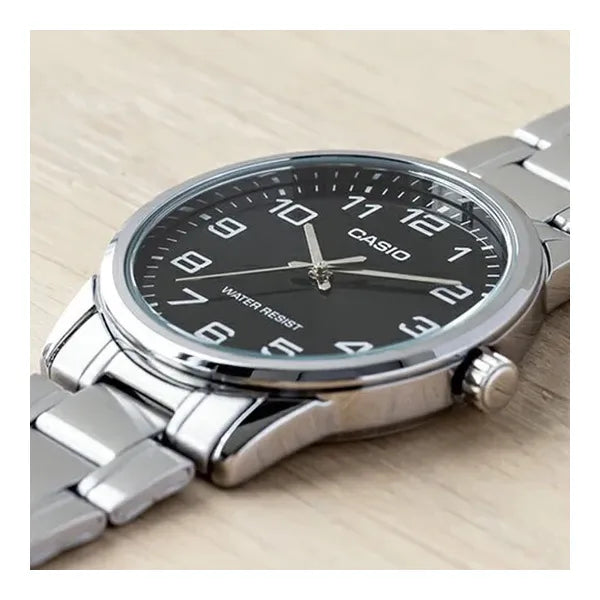 Casio MTP-V001D-1BUDF férfi karóra, acél szíj, fekete számlap, WR30