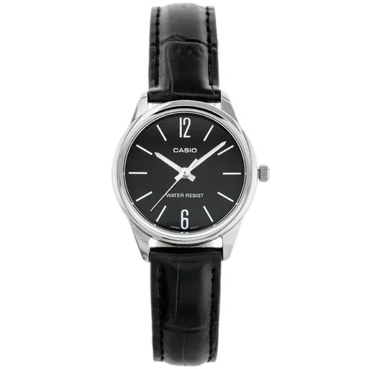 Casio LTP-V005L-1B női kvarc karóra, fekete bőrszíj, WR30, 28 mm