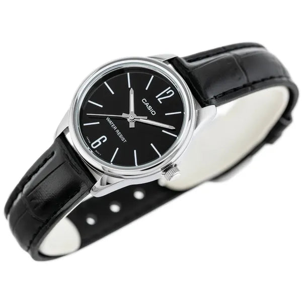 Casio LTP-V005L-1B női kvarc karóra, fekete bőrszíj, WR30, 28 mm