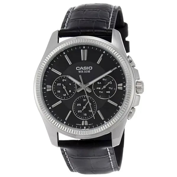 Casio férfi karóra MTP-1375L-1A, bőr szíj, fekete számlap, WR50