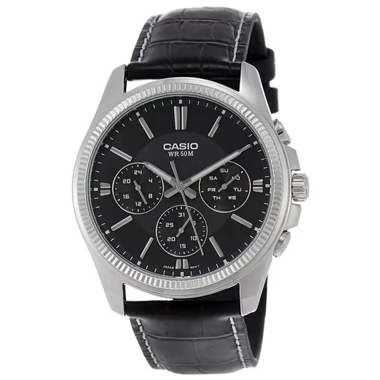 Casio férfi karóra MTP-1375L-1A, bőr szíj, fekete számlap, WR50
