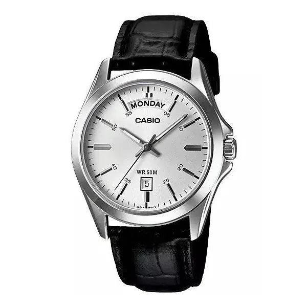 Casio MTP-1370L-7AVDF férfi karóra, bőrszíj, ezüst számlap, WR50