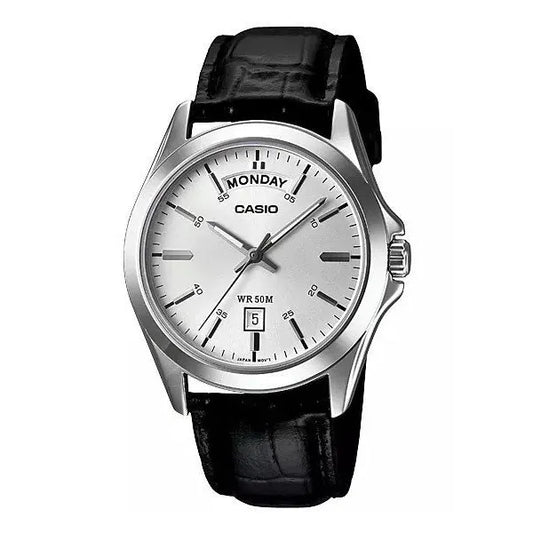Casio MTP-1370L-7AVDF férfi karóra, bőrszíj, ezüst számlap, WR50