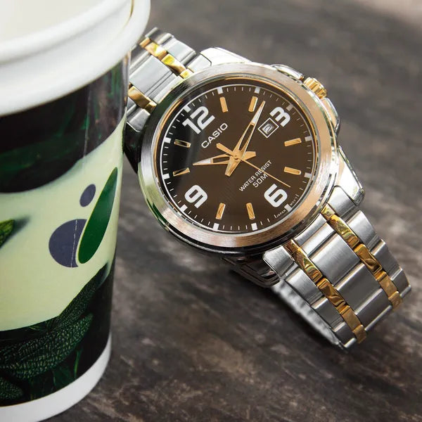 Casio MTP-1314SG-1AVDF férfi karóra, acél szíj, fekete számlap, WR50, 43 mm