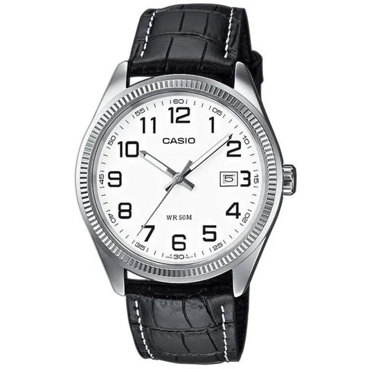 Casio MTP-1302PL-7B férfi karóra, bőr szíj, fehér számlap, WR50
