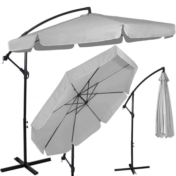Kerti oldalkaros napernyő, 300 cm, szürke, forgattyús kar, huzattal