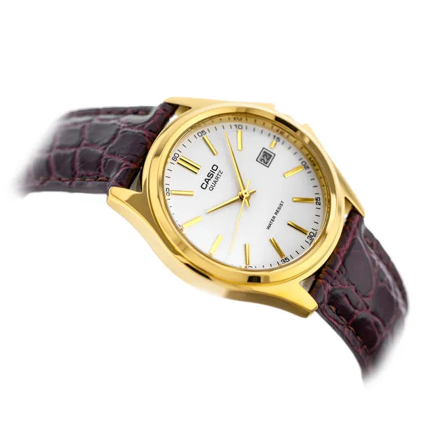 Casio MTP-1183Q-7ADF férfi kvarc karóra, arany 38 mm tok, barna bőrszíj
