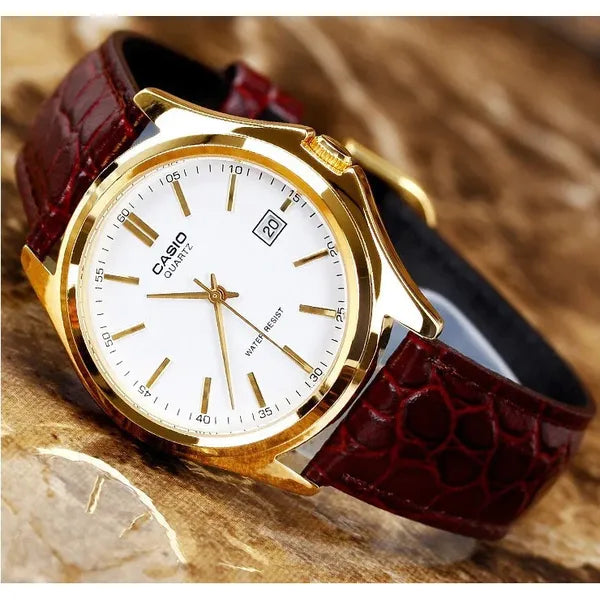 Casio MTP-1183Q-7ADF férfi kvarc karóra, arany 38 mm tok, barna bőrszíj