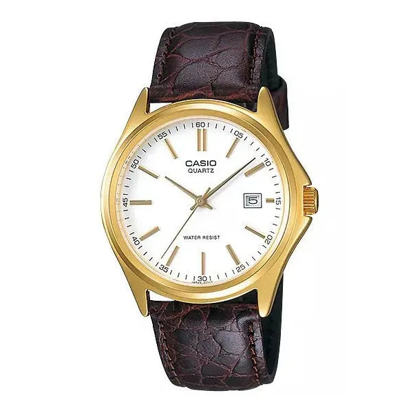 Casio MTP-1183Q-7ADF férfi kvarc karóra, arany 38 mm tok, barna bőrszíj