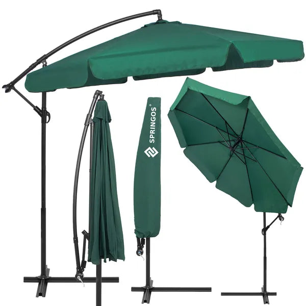 Springos oldalkaros kerti napernyő, 300 cm, zöld, kurblis mechanika