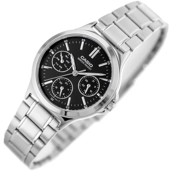 Casio LTP-V300D-1A női kvarc óra, rozsdamentes acél, fekete számlap, WR50M