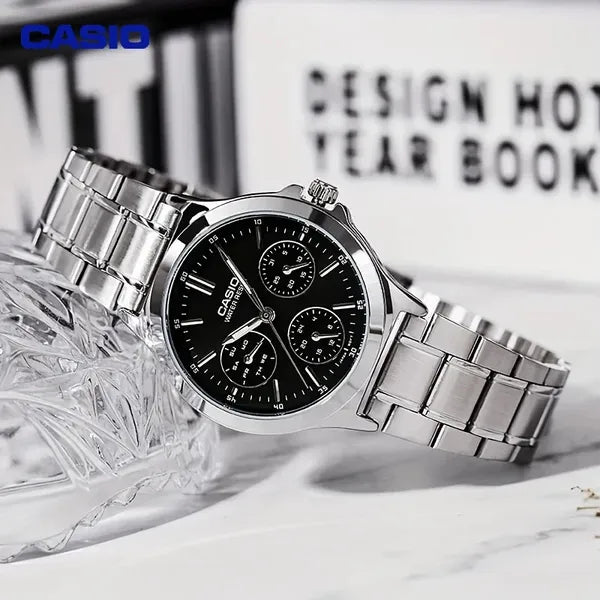 Casio LTP-V300D-1A női kvarc óra, rozsdamentes acél, fekete számlap, WR50M