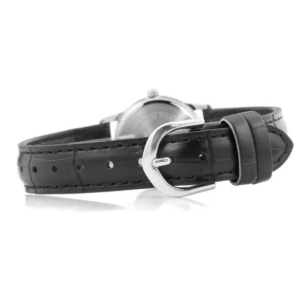 Casio női karóra fekete bőrszíjjal, ezüst tok 25 mm, WR30