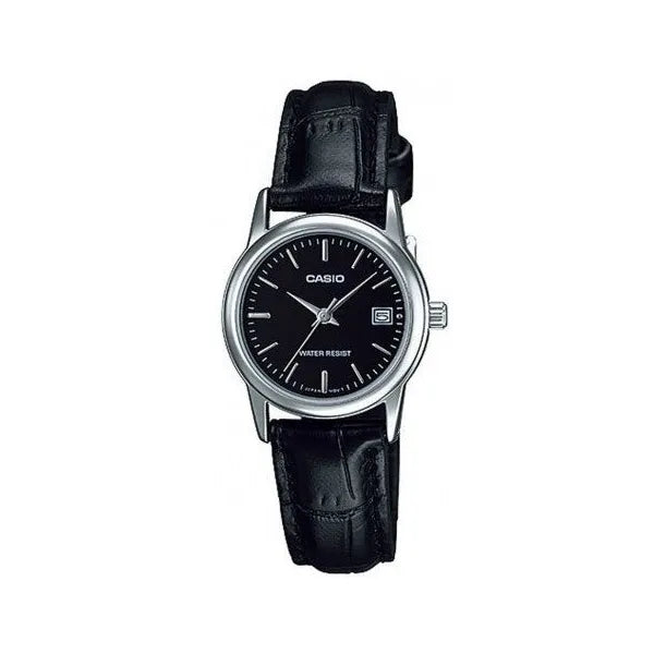 Casio női karóra fekete bőrszíjjal, ezüst tok 25 mm, WR30