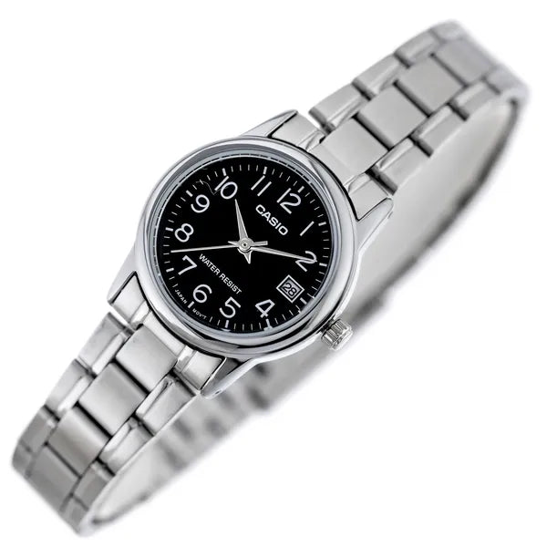 Casio női karóra, fekete számlap, acél szíj, 25 mm, WR30