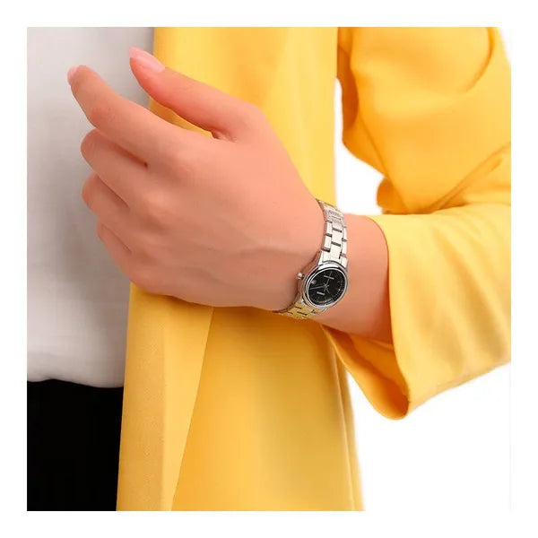 Casio női karóra LTP-V002D-1A, ezüst nemesacél, fekete számlap, WR30