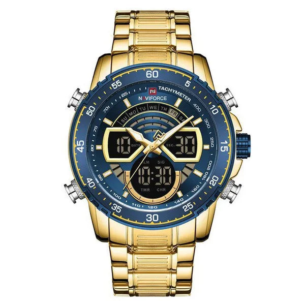 Naviforce NF9189 férfi quartz karóra, arany fémszíj, kék számlap, doboz
