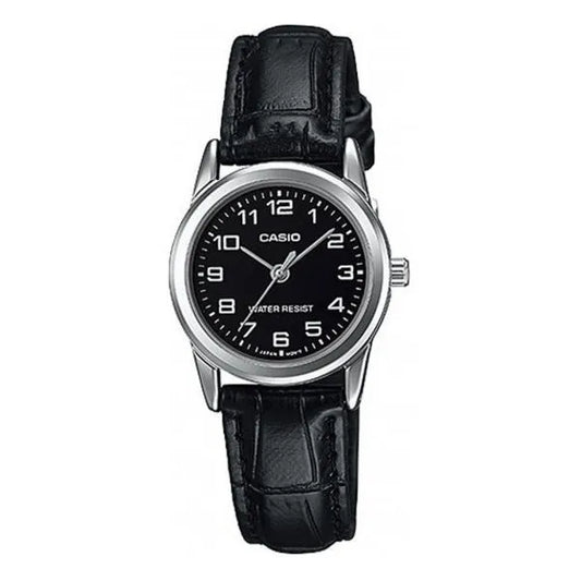 Casio LTP-V001L-1B női karóra, fekete bőrszíj, 24 mm, WR30