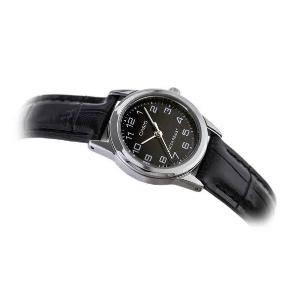 Casio LTP-V001L-1B női karóra, fekete bőrszíj, 24 mm, WR30