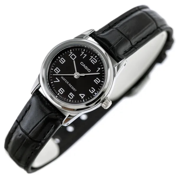 Casio LTP-V001L-1B női karóra, fekete bőrszíj, 24 mm, WR30